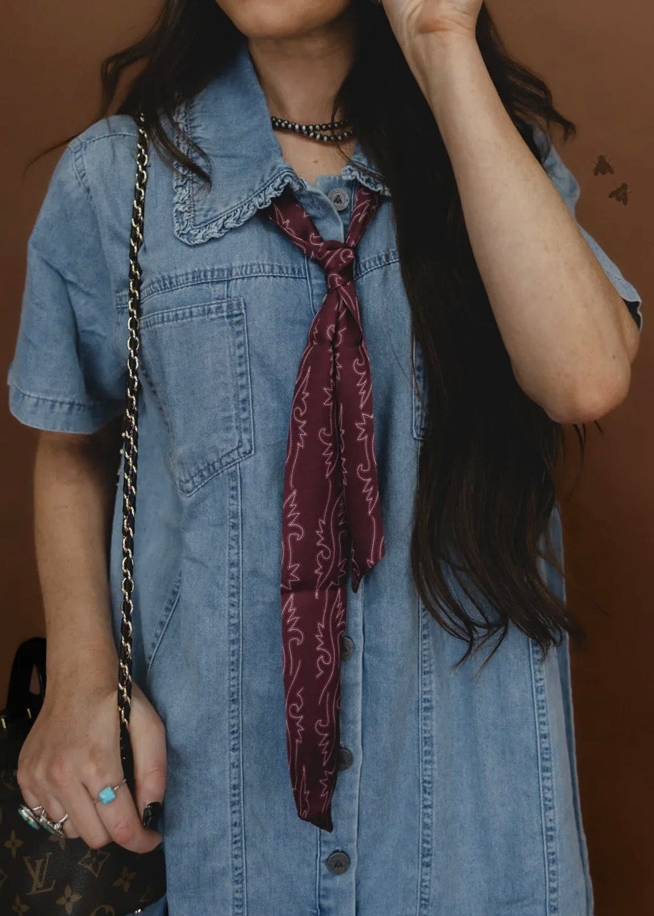 Burgundy Boot Stitch Twilly