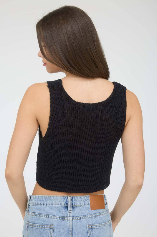 FRONT HOOK AND EYE KNIT SWEATER VEST: BLACK - Cluff CO LLC