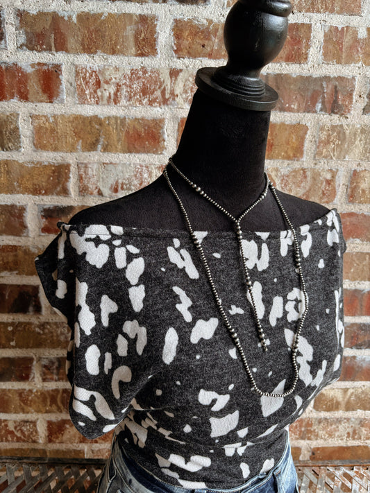 Grey and Cream Cheetah Off the Shoulder Top - Cluff CO LLC