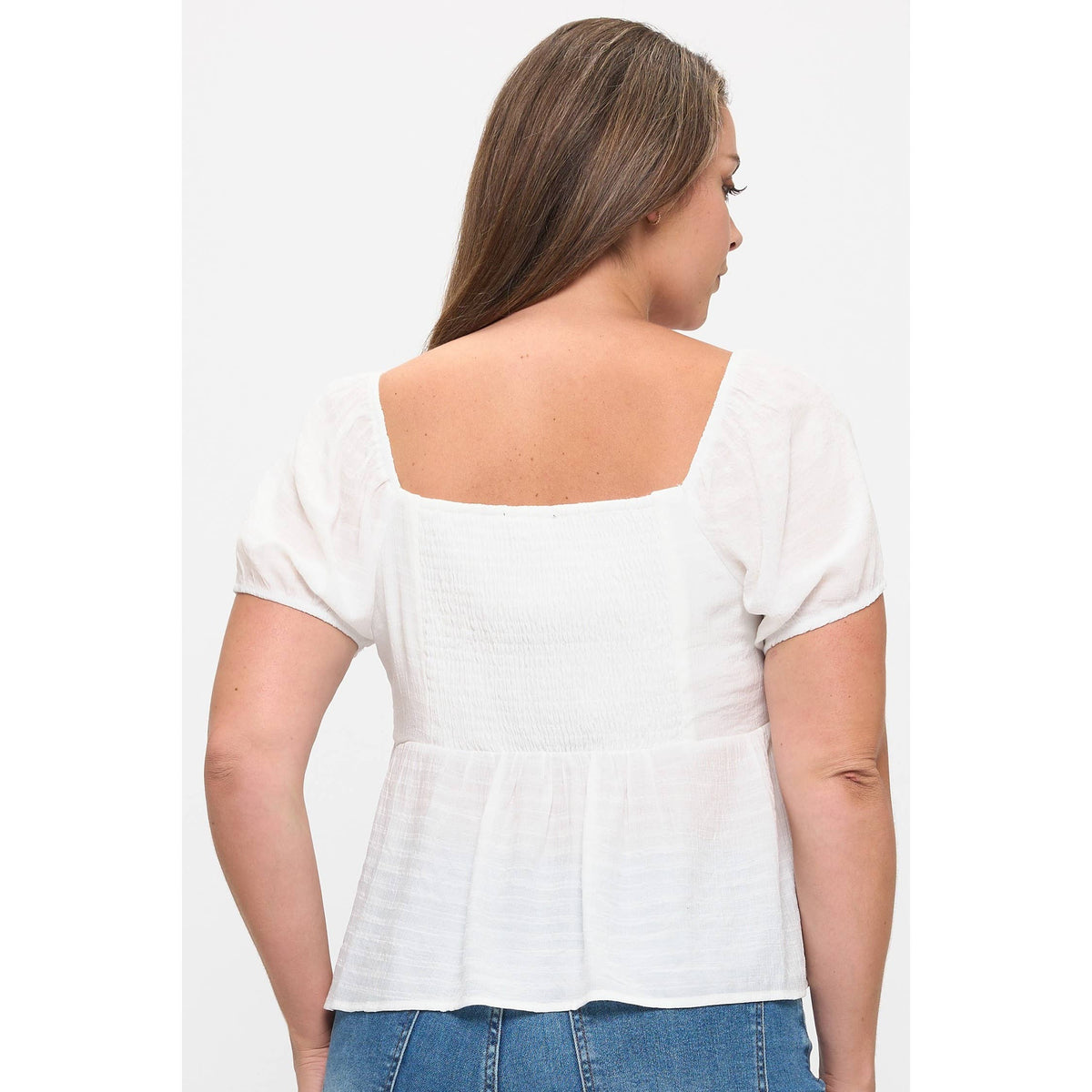 PLUS SIZE SQUARE NECK SHORT SLEEVE BABYDOLL BLOUSE: Brown / 1X - Cluff CO LLC