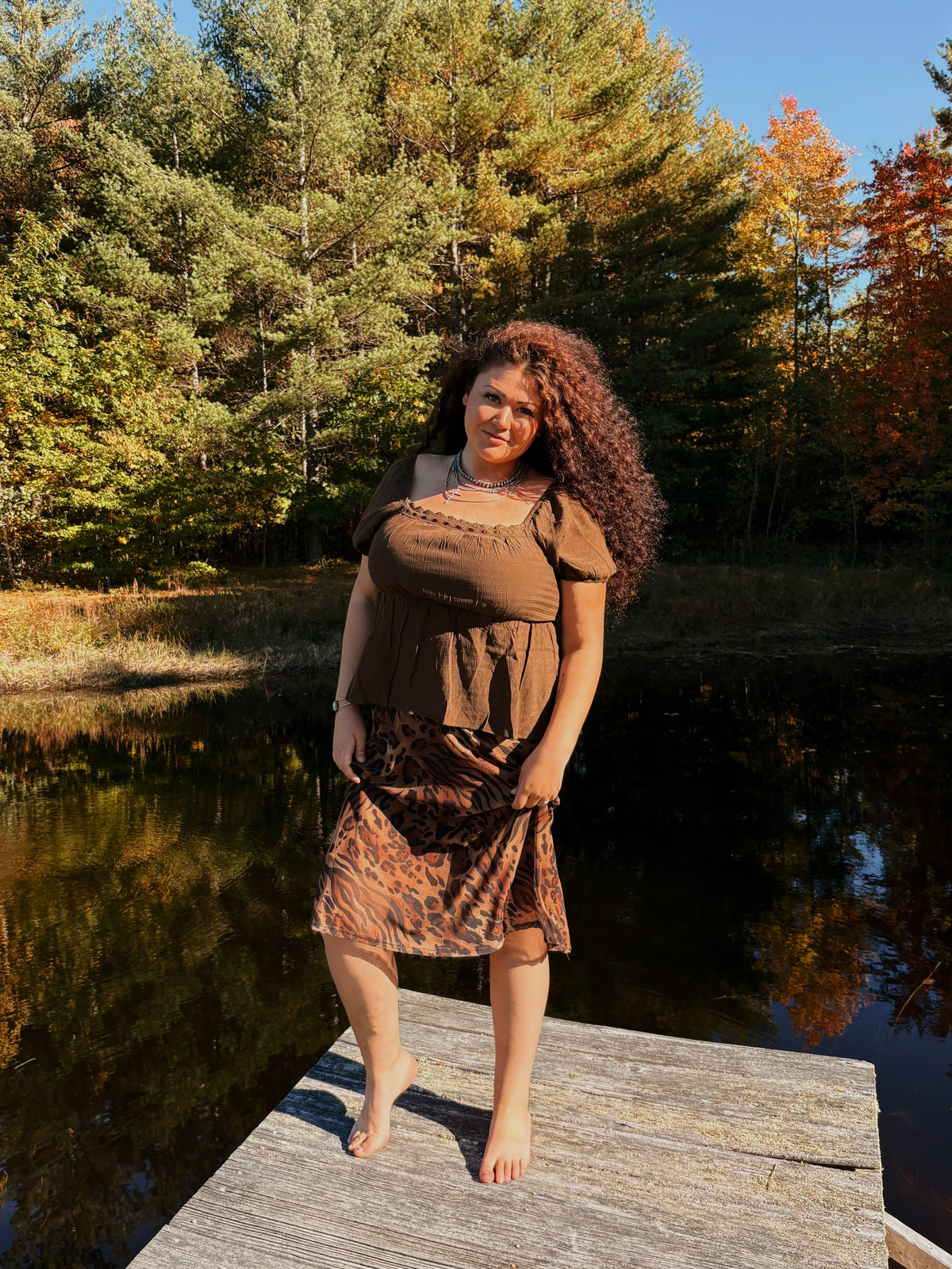 SQUARE NECK SHORT SLEEVE BABYDOLL BLOUSE - Cluff CO LLC