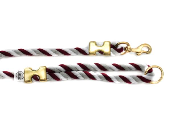 Burgundy Silver & White Rope Leash - Made in the USA - Cluff CO LLC