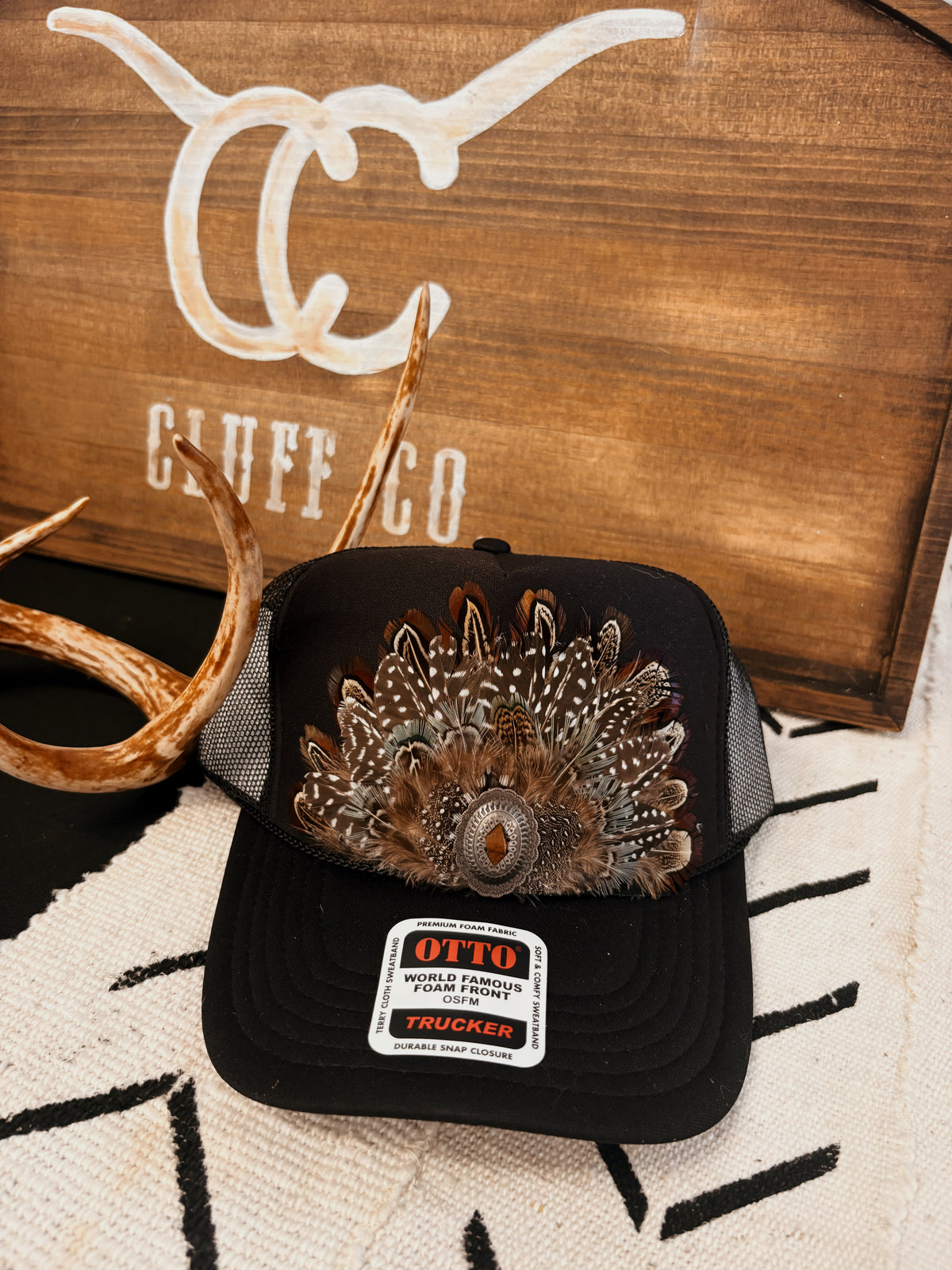 Black Brown Feather Trucker Hat