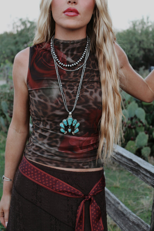 Cheetah Rose Mesh Top - Cluff CO LLC