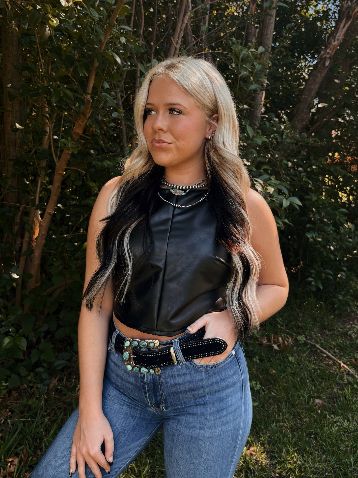 Faux Leather Tie Top - Cluff CO LLC