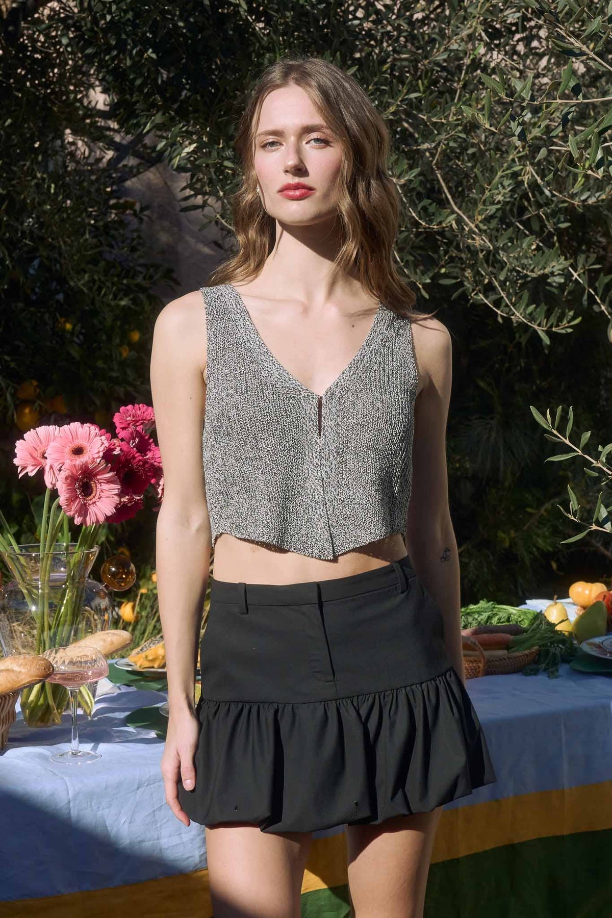 FRONT HOOK CROPPED KNIT CARDIGAN VEST : TAUPE - Cluff CO LLC
