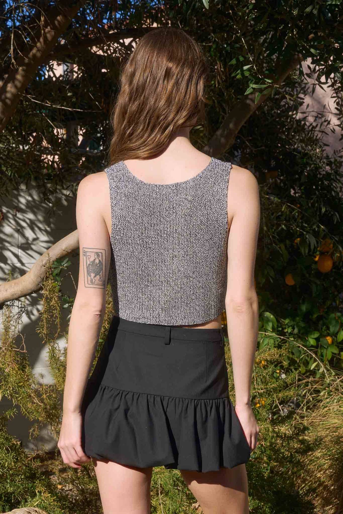 FRONT HOOK CROPPED KNIT CARDIGAN VEST : TAUPE - Cluff CO LLC