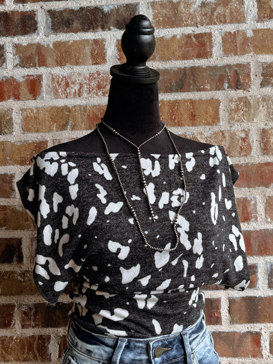 Grey and Cream Cheetah Off the Shoulder Top - Cluff CO LLC