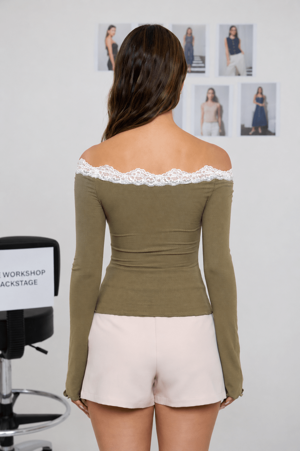 LACE TRIM BOAT NECK RAGLAN SLEEVE RIBBED KNIT TOP : LIGHT KHAKI - Cluff CO LLC