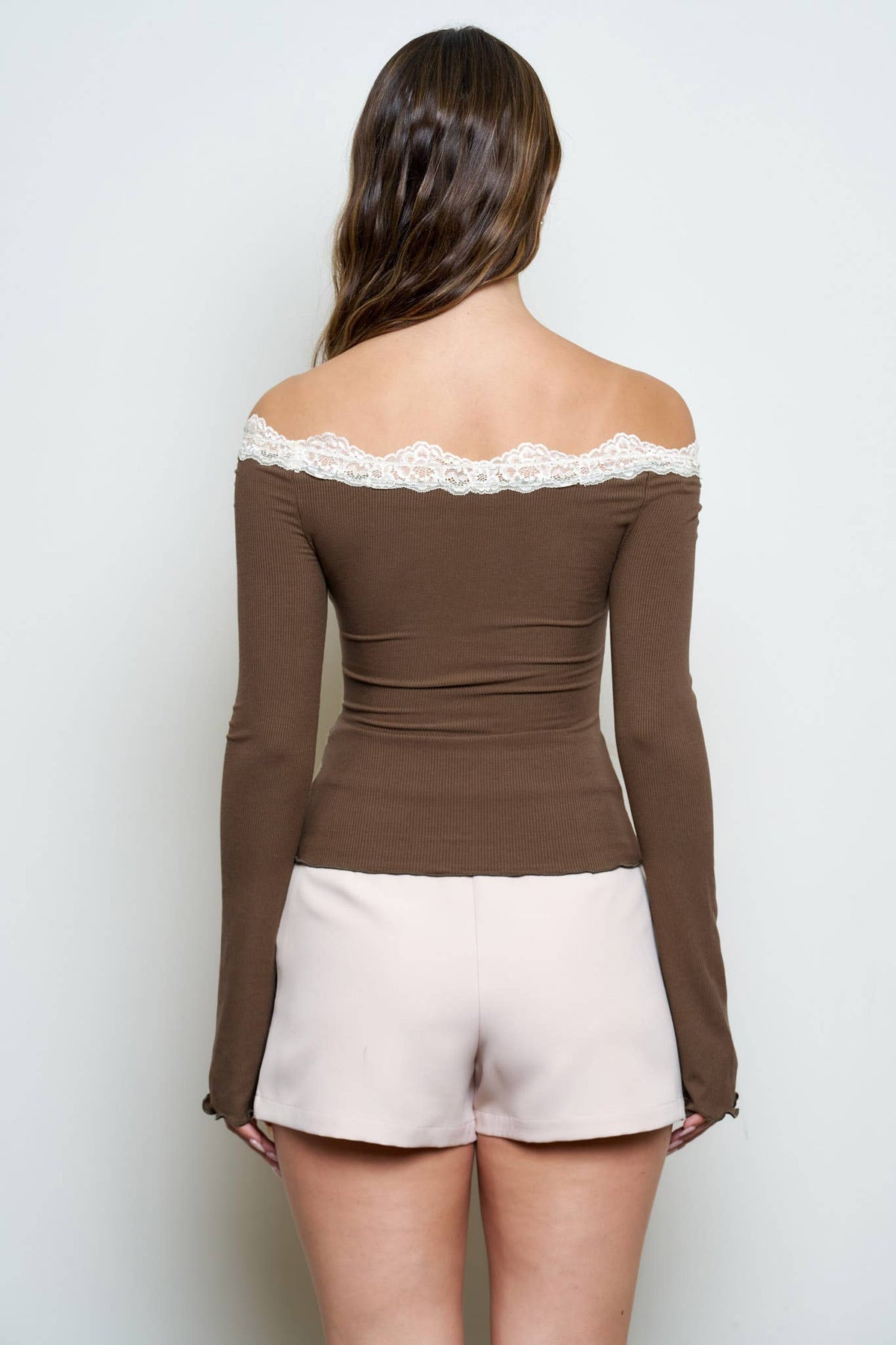 LACE TRIM BOAT NECK RAGLAN SLEEVE RIBBED KNIT TOP : LIGHT KHAKI - Cluff CO LLC