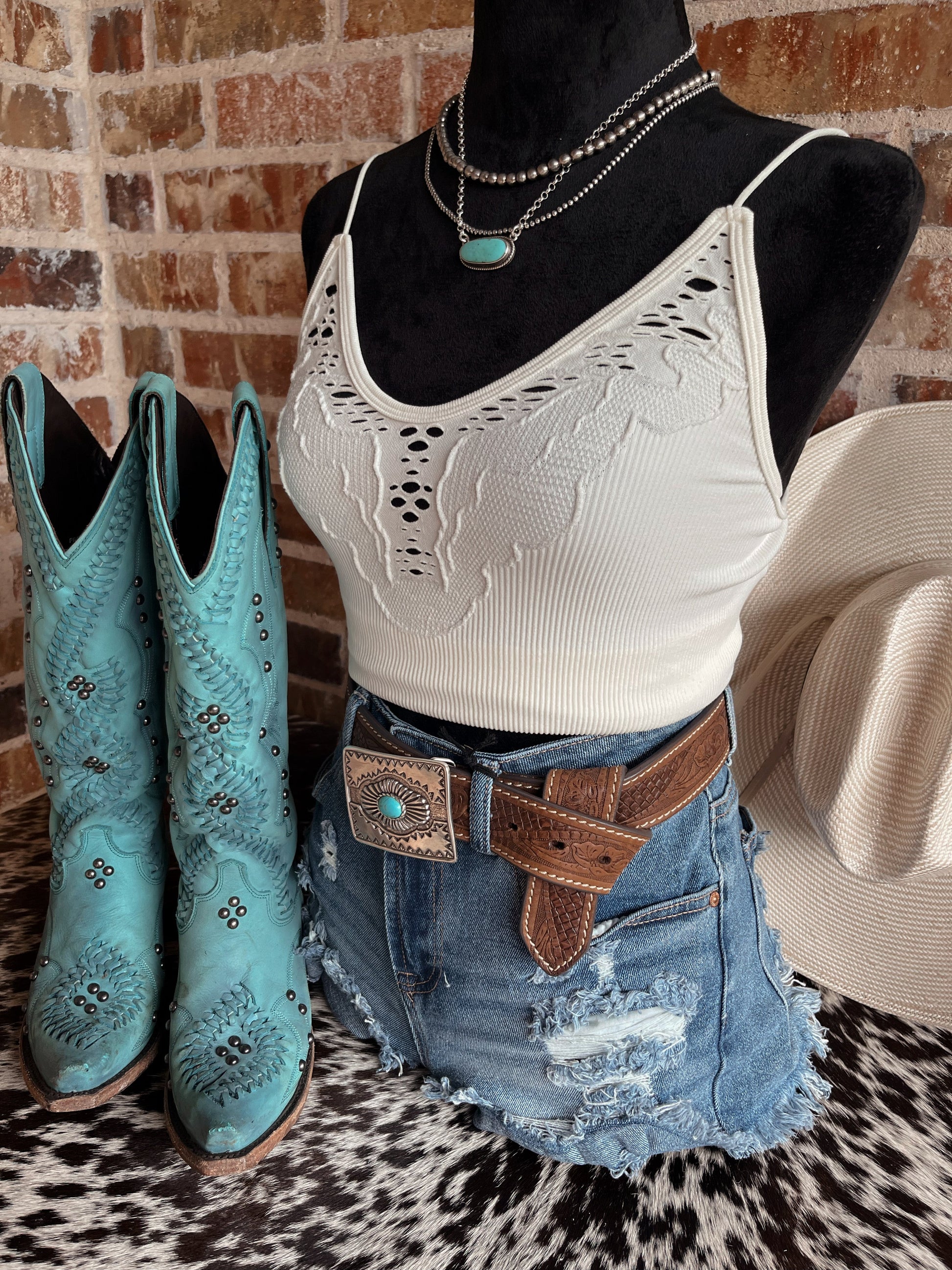 Lone Star Lace Ribbed Tank - Cluff CO LLC
