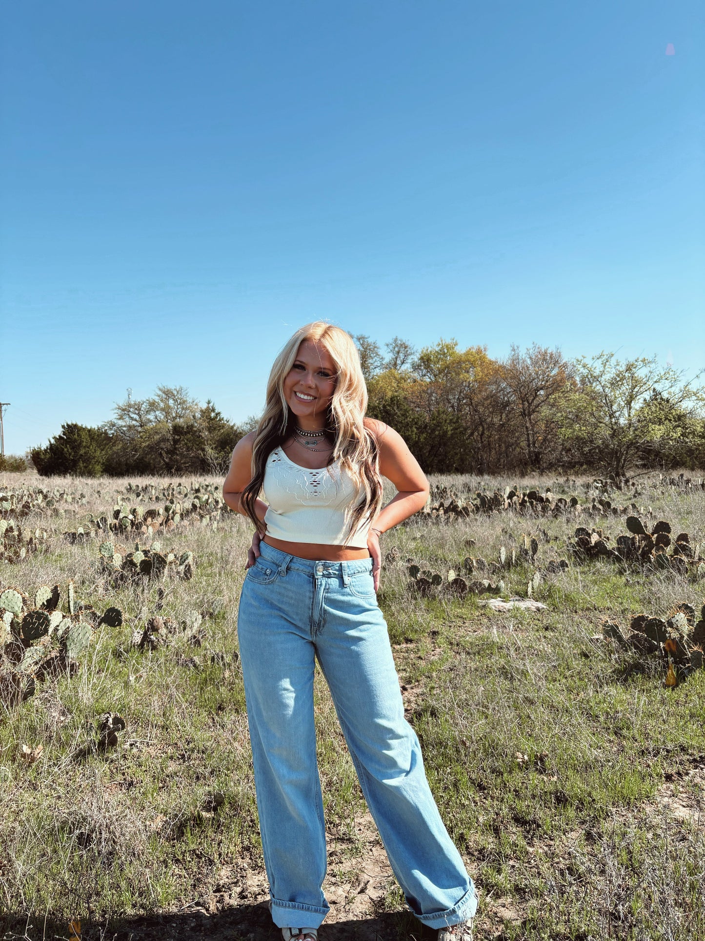 Lone Star Lace Ribbed Tank - Cluff CO LLC