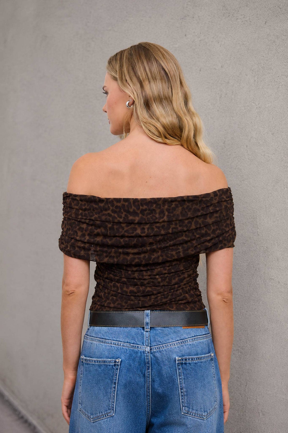 OFF-SHOULDER RUCHED MESH ANIMAL Print - Cluff CO LLC