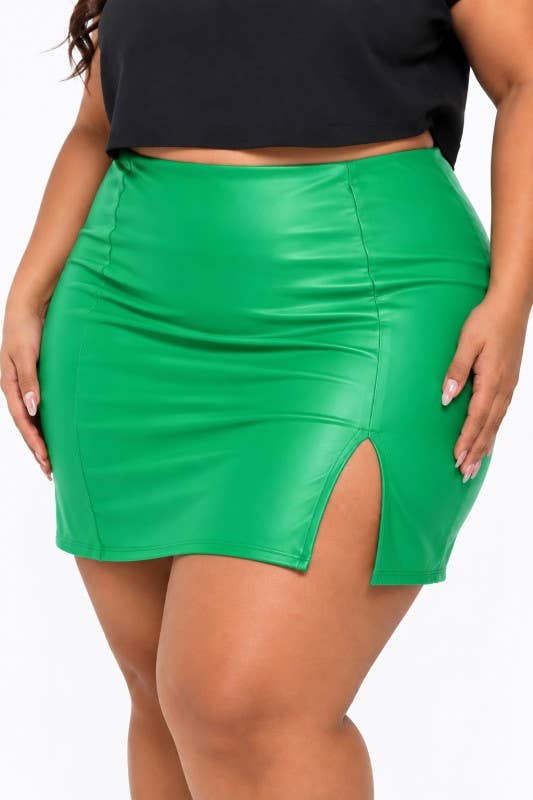 Plus size leather A-line mini short skirt high waist stretch: Red / 3XL - Cluff CO LLC