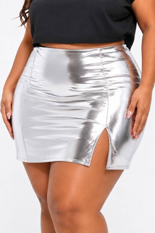 Plus size leather A-line mini short skirt high waist stretch: Red / XL - Cluff CO LLC