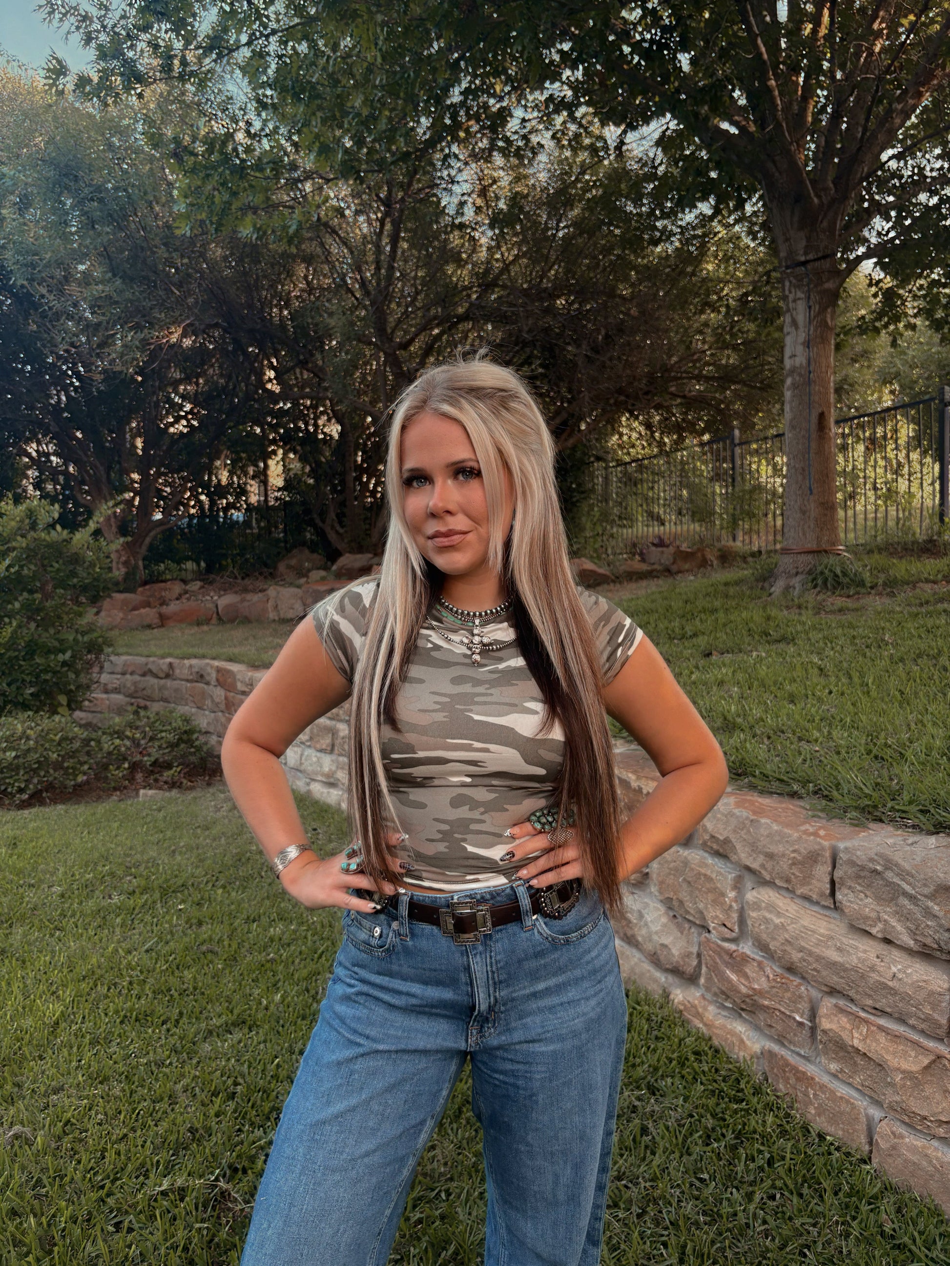 Ruched Camo Top - Cluff CO LLC