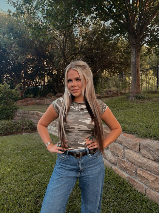 Ruched Camo Top - Cluff CO LLC