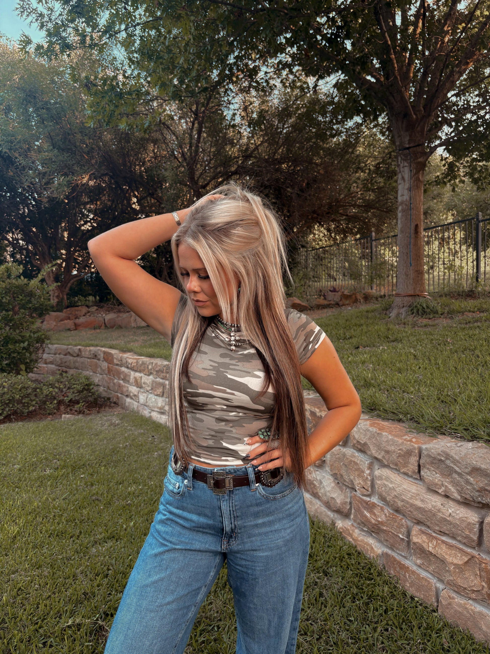 Ruched Camo Top - Cluff CO LLC