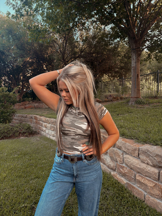 Ruched Camo Top - Cluff CO LLC