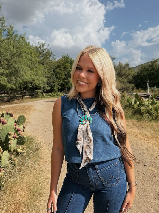 Studded Denim Top - Cluff CO LLC