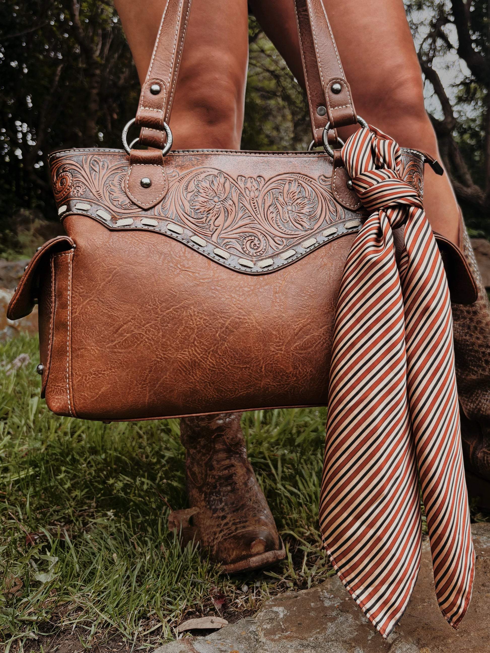 Tooled Leather Conceal Carry Satchel - Cluff CO LLC