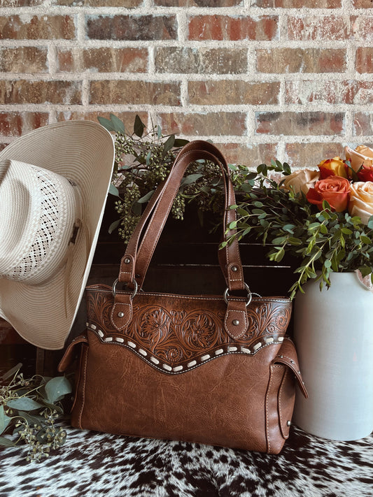 Tooled Leather Conceal Carry Satchel - Cluff CO LLC