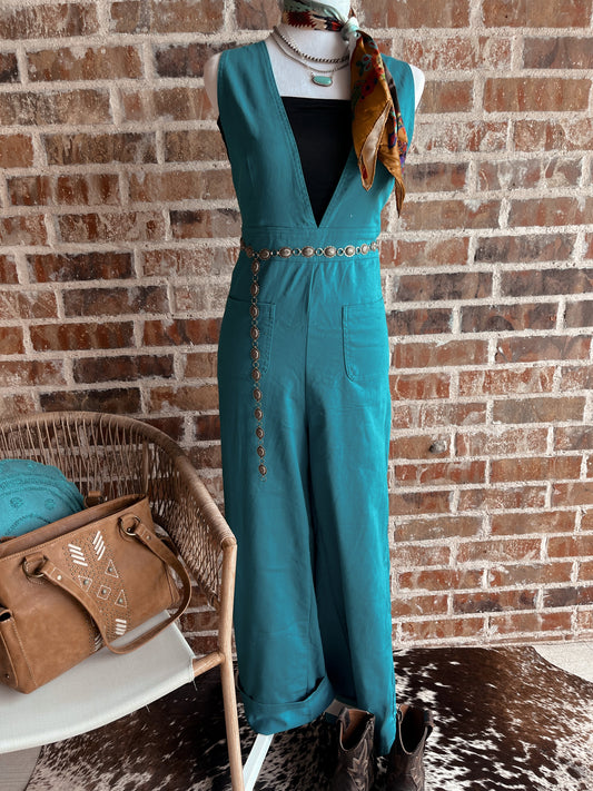 Turquoise Trail V - Neck Jumpsuit - Cluff CO LLC