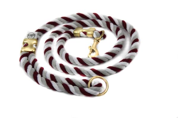 Burgundy Silver & White Rope Leash - Made in the USA - Cluff CO LLC